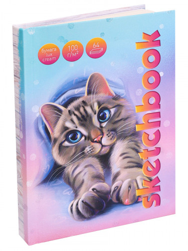 Скетчбук Котяткин А6, 7БЦ, матовая ламинация + лен, 64л, 100г С64-5529 Скетчбук Котяткин А6, 7БЦ, матовая ламинация + лен, 64л, 100г С64-5529
