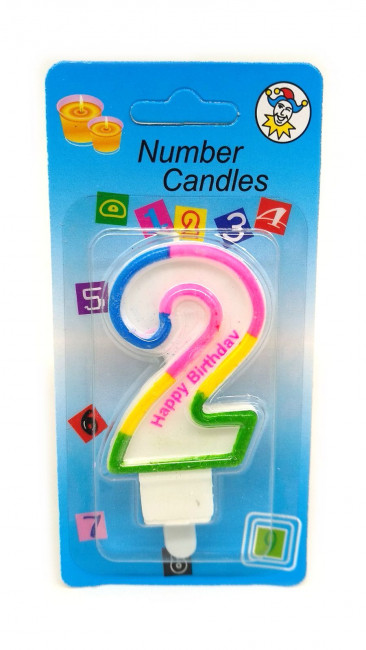 СВЕЧА цифра 2 с блеском 3-х цветная
