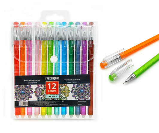Ручки гелевые набор-12 цв. CH-5018  INTELLIGENT "Пиши-стирай" 0.5мм, игольчатый стержень, трехгранные, в упаковке ПВХ (2/12/144)