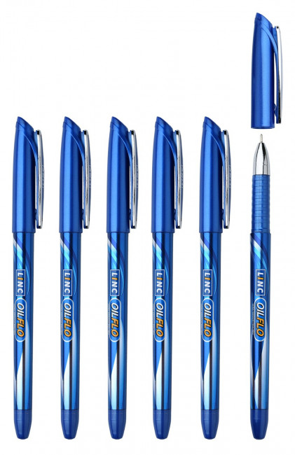 Ручка шариковая синяя 0,7мм "OIL FLO" корпус голубой металлик с рисунком, Linc/414BP (12)