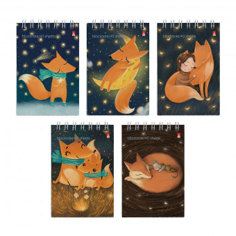 Блокнот А7 40л клетка "Волшебные лисы", 5 видов ассорти, BV/3-40-250 (50)
