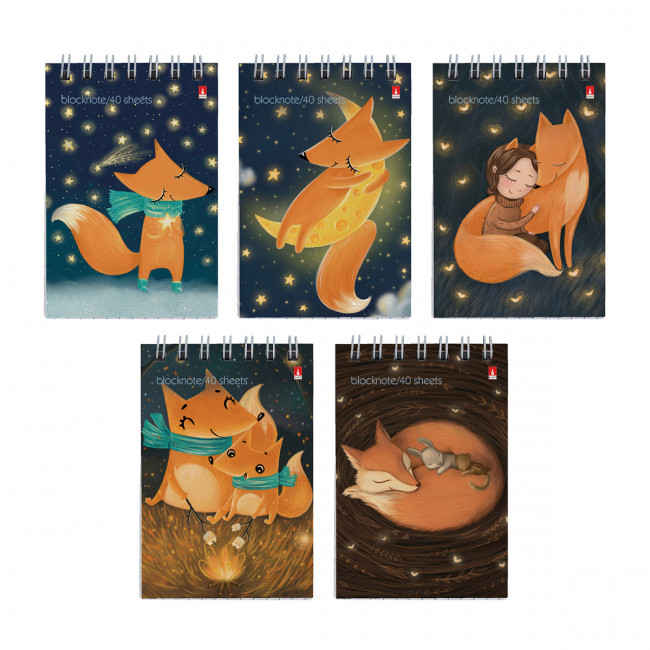 Блокнот А7 40л клетка "Волшебные лисы", 5 видов ассорти, BV/3-40-250 (50)