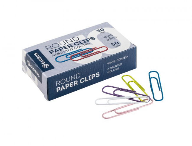 Скрепки канцелярские L50мм, 50шт, цветные, Globus/С50-50 П