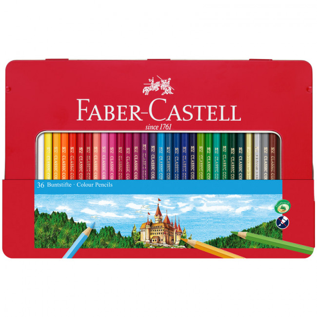 Карандаши цветные Faber-Castell, 36цв., заточен., метал. кор. Карандаши цветные Faber-Castell, 36цв., заточен., метал. кор.