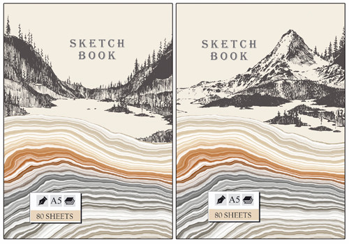 ББ5_7Бц80_лам 3603 Бизнес-блокнот (скетчбук) 80л. А5 "Графика" (ассорти) матовая ламинация, тонированный блок (бежевый)