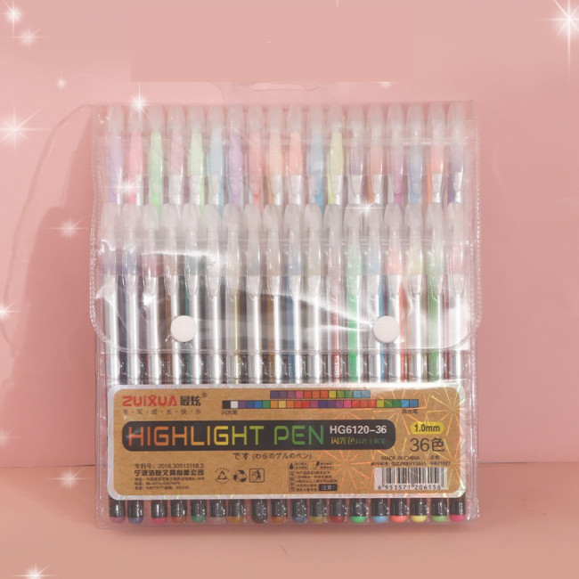 Набор гелевых ручек, 1,0мм 36цв с блёстками, ZUIXUA/HG6120-36 Набор гелевых ручек, 1,0мм 36цв с блёстками, ZUIXUA/HG6120-36