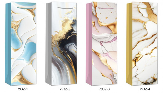 Пакет 12*35*10см подарочный "Мрамор" на бутылку, цвет ассорти, 7932 (12) Пакет 12*35*10см подарочный "Мрамор" на бутылку, цвет ассорти, 7932 (12)