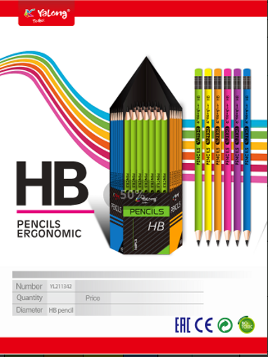 Карандаши чернографитные HB с ластиком, Yalong/YL211342-zs в шоу боксе 144 шт.