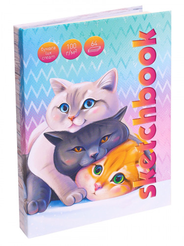 Скетчбук Три кота А6, 7БЦ, матовая ламинация + лен, 64л, 100г С64-5527 Скетчбук Три кота А6, 7БЦ, матовая ламинация + лен, 64л, 100г С64-5527