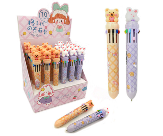 Ручка 10 цв. Фигурная CX-15/CT-19/CP-10 "Мишка и зайка" корпус с рисунком, с фигуркой на колпачке, цвета ассорти, в к/кор BP-208 (24/864)