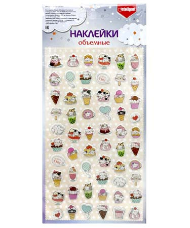 Наклейки "Коктейли-котики" объемные ПВХ, 21*10 см, 58шт на листе, CM-7002 (20/2000)