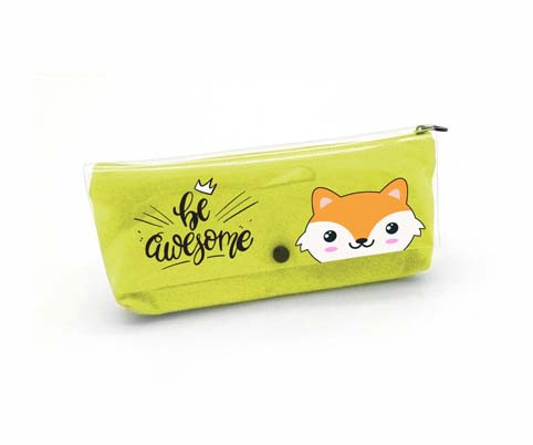 Пенал   BY-520  "Лис" зеленый с прозрачным силиконовым клапаном на кнопке (1/1/2)