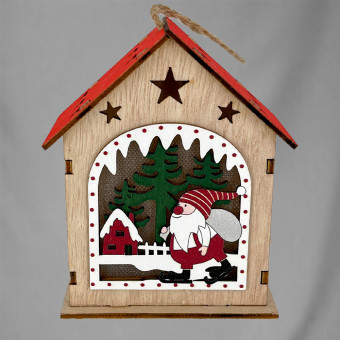 СВЕТИЛЬНИК ДЕКОРАТИВНЫЙ, DARLENS «ДОМИК И ДЕД МОРОЗ», С ПОДСВЕТКОЙ, 11Х8 СМ, DL-DRL08385