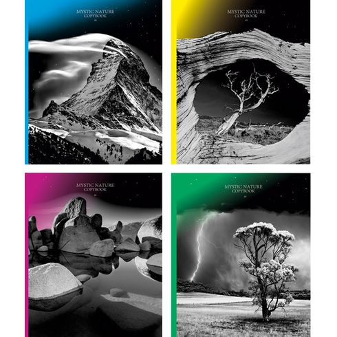 Тетрадь ученическая 48 л. в клетку "Сила природы" (ассорти) матовая ламинация, выборочный лак