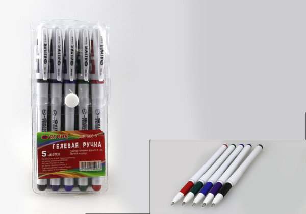 Набор гелевых ручек 0,6мм 5цв AR-666-5 белый корпус, Asmar (24)