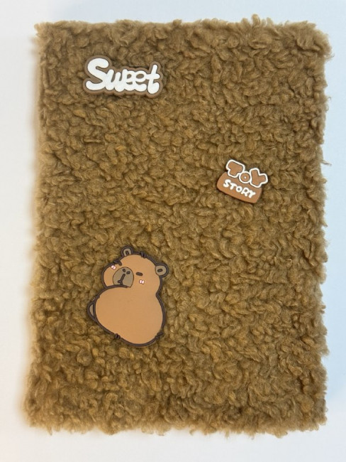 Блокнот детский А5 80л клетка"Капибара", меховая обложка с апликацией, MAG-1637