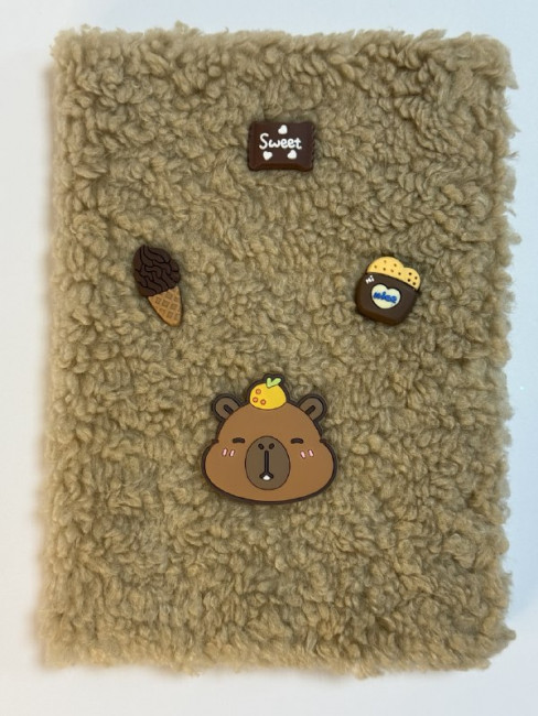 Блокнот детский А5 80л клетка"Капибара", меховая обложка с апликацией, MAG-1637