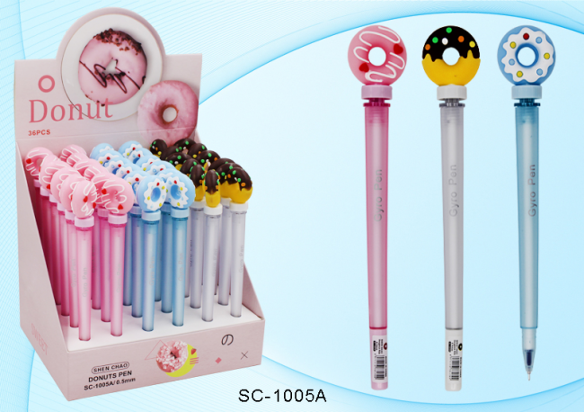 Гелевая ручка-гироскоп: детская; "ПОНЧИК"; цветной тонированный корпус /ассорти/, вращающийся прорезиненный наконечник корпуса, иголка-0,5 mm, цвет чернил-синий.