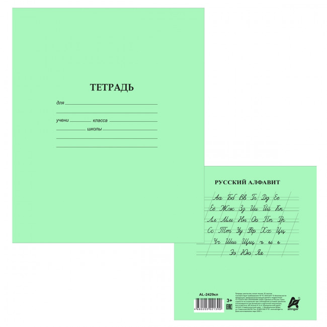 Тетрадь 12 косая линия, скрепка, офсет, 60 г/м2 (фоновая зелёная обложка) (20/200)