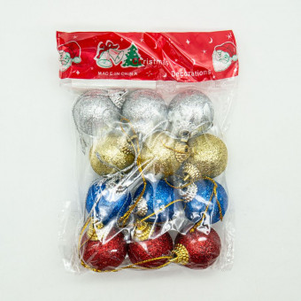 Елочное украшение 3 см "Шар" ассорти, с глиттером, 12 шт, Микрос/ч47225