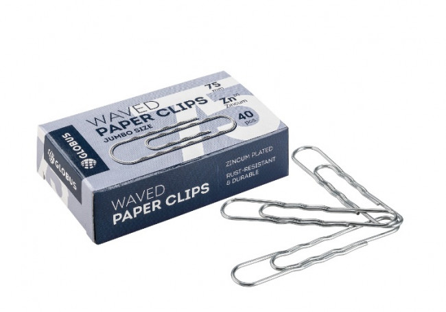 Скрепки канцелярские L75мм 40шт гофрированные, Globus/Г75-40 Ц