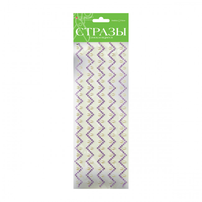 Самоклеящиеся стразы "Зигзаг с жемчугом", 6цв, №19, BV/2-127/03
