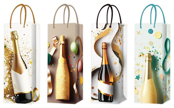 Пакет 12*35*9см подарочный "Праздничные искры" на бутылку, цвет ассорти, 6989 (12) Пакет 12*35*9см подарочный "Праздничные искры" на бутылку, цвет ассорти, 6989 (12)