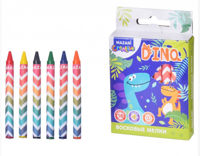 Мелки восковые d-8 мм 18цв "Dino" круглый корпус, Mazari/M-6383-18 (22)