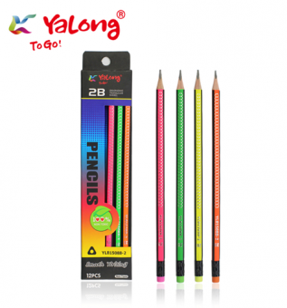 Карандаш чернографитный 2B с ластиком, трёхгранный Yalong/YL815088-2