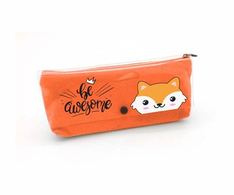 Пенал   BY-521  "Лис" оранжевый с прозрачным силиконовым клапаном на кнопке (1/12/216)