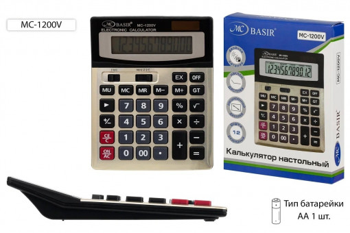 Калькулятор 12- разрядный настольный, размер упаковки- 19,2*14,8*3,3см, Basir/МС-1200V Калькулятор 12- разрядный настольный, размер упаковки- 19,2*14,8*3,3см, Basir/МС-1200V