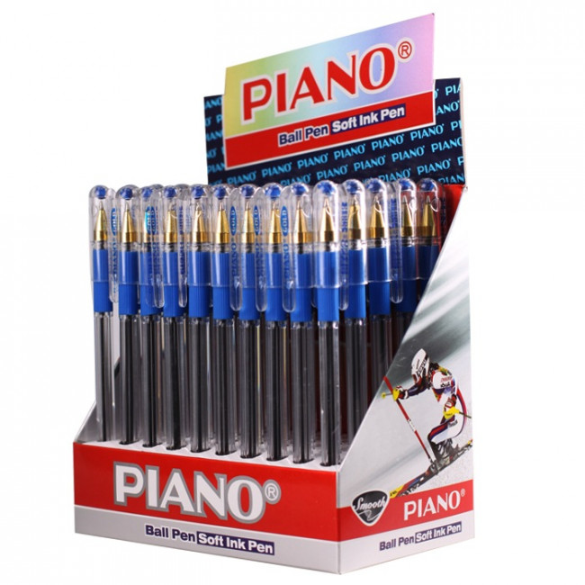Ручка шариковая: на масляной основе, "Piano GOLD", прозрачный корпус, резиновый рельефный держатель, наконечник золотистого цвета, игольчатый стержень, прозрачный колпачок, 0.5 mm ,цвет чернил-синий.