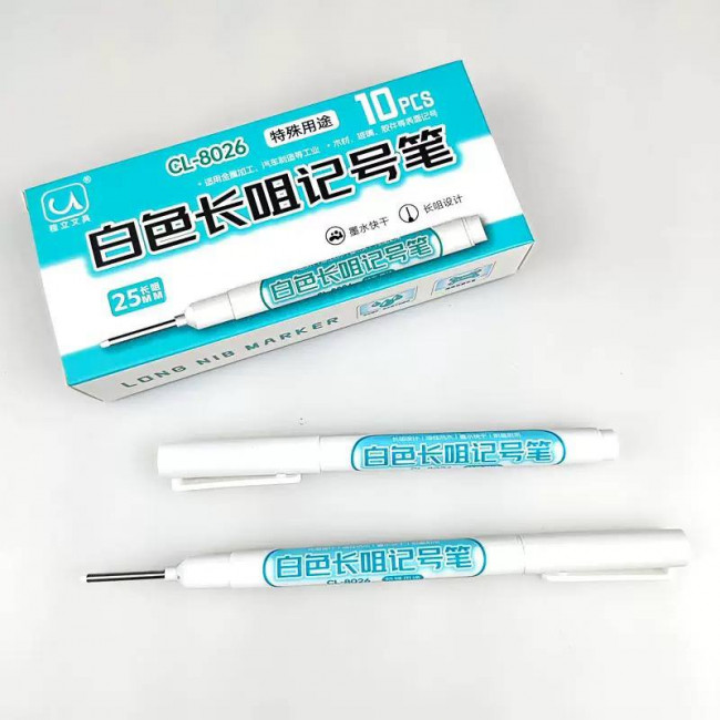 Маркер разметочный с удлинённым наконнечником 20мм белый, CL-8026 (10)