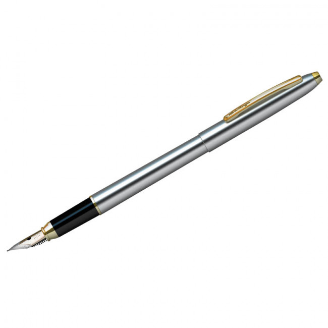 Ручка перьевая Berlingo "Golden Prestige" синяя, 0,8мм, корпус хром/золото, пластик. футляр