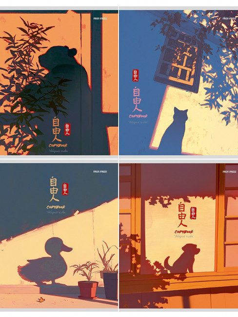 Тетрадь 96 клетка "Тени животных" скрепка, Проф-Пресс/Т96-4893 (6/48)