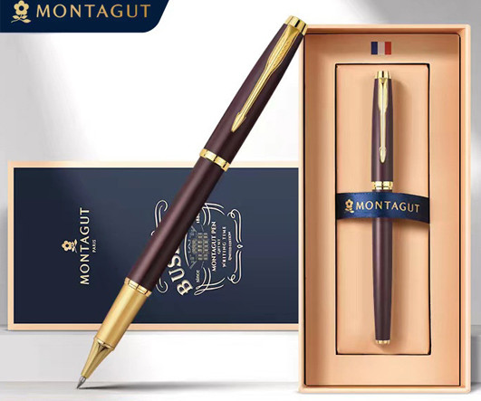 Ручка в футляре  TJ-61 Montagut (син) 0.5мм роллер, Коричневая, метал корп, в к/к М307 (1/20)