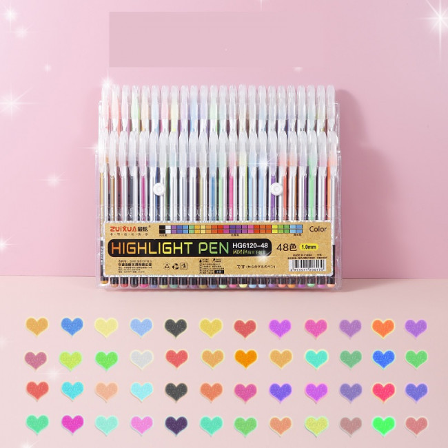 Набор гелевых ручек, 1,0мм 48цв с блёстками, ZUIXUA/HG6120-48 Набор гелевых ручек, 1,0мм 48цв с блёстками, ZUIXUA/HG6120-48