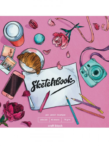 Скетчбук Аксы 160х160,мел картон,лён+мат лам,гребень слева,жест подл.,40л,78г(крафт блок) С40-4830