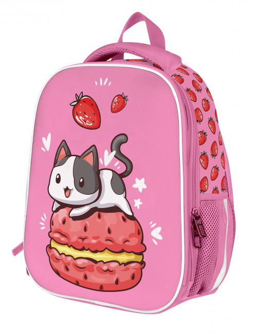 Рюкзак подрост. Schoolformat ERGONOMIC LIGHT 4 STRAWBERRY CAT 19 л роз. 38х29х18 жестк. каркас 1 отд. молния д/девочек