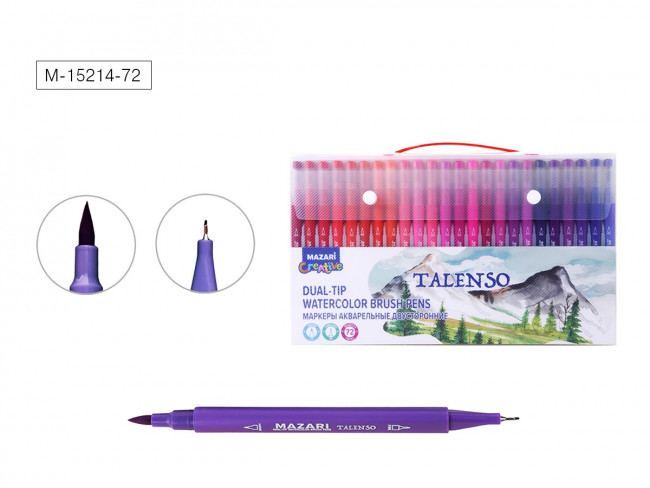 Набор маркеров 72цв акварельные, двусторонние "Talenso", наконечники: кисть и файнлайнер, Mazari Набор маркеров 72цв акварельные, двусторонние "Talenso", наконечники: кисть и файнлайнер, Mazari