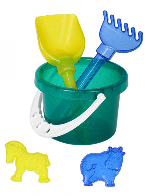 Набор №47 - ведро 1,0 л прозрачное + лопатка 21см + грабли 21см + 2 формочки, Рыжий Кот/И-3879 Набор №47 - ведро 1,0 л прозрачное + лопатка 21см + грабли 21см + 2 формочки, Рыжий Кот/И-3879