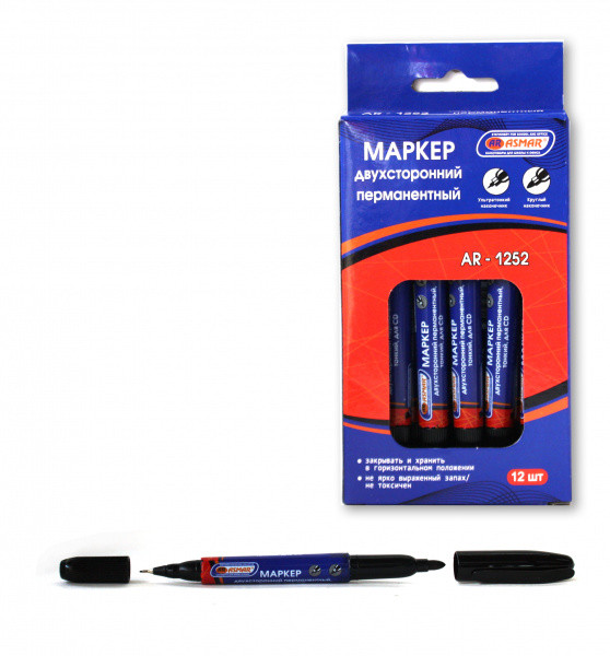 Маркер двухсторонний тонкий черный для CD ASMAR (12)