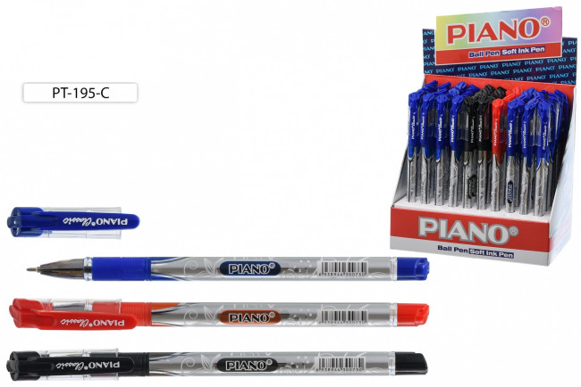 Ручка шариковая: на масляной основе: "Piano Classic", пластиковый корпус с рисунком, резиновый держатель, прозрачный колпачок с цветным клипом, игольчатый наконечник, /3 цв.- 35шт.-синих, 10шт.- черных, 5 шт- красных/,0.5 mm.