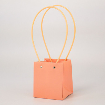 Сумка-кашпо картон с ручками 11,5х10,5см, H=13см, HH=36см, персик
