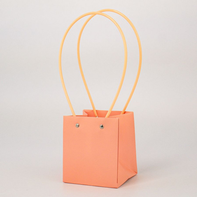 Сумка-кашпо картон с ручками 11,5х10,5см, H=13см, HH=36см, персик