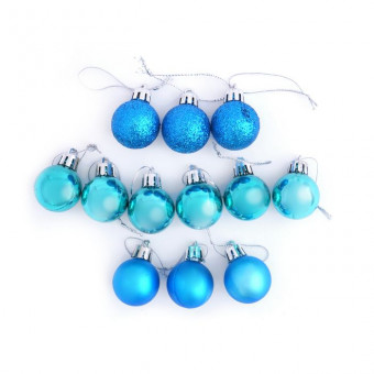Елочное украшение 3 см "Шар" бирюзовый, с глиттером, глянец, матовый,12 шт, Микрос/ч10398