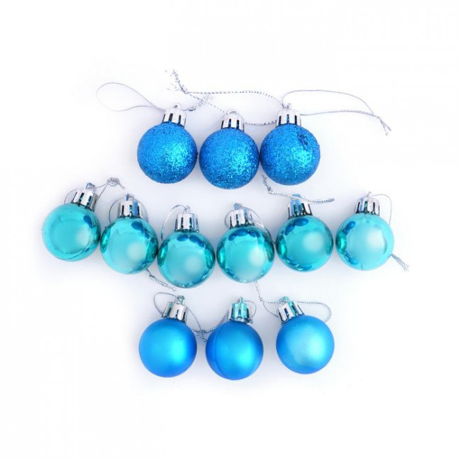 Елочное украшение 3 см "Шар" бирюзовый, с глиттером, глянец, матовый,12 шт, Микрос/ч10398
