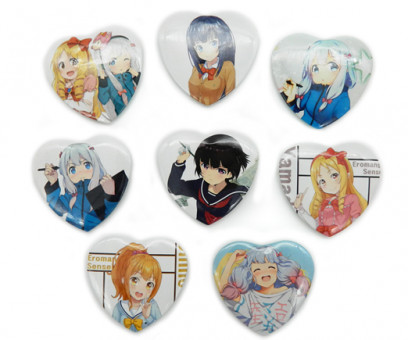Значки JX-12 "Аниме девушка" сердечки, диаметр 55мм, цвета ассорти, в ПВХ-пакете (10/1000)