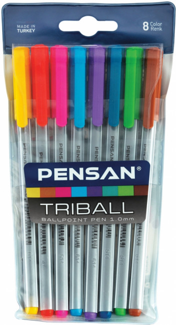 Набор одноразовых шариковых ручек 1,0мм 8цв "TRIBALLl", PENSAN/1003/РVC8 Набор одноразовых шариковых ручек 1,0мм 8цв "TRIBALLl", PENSAN/1003/РVC8