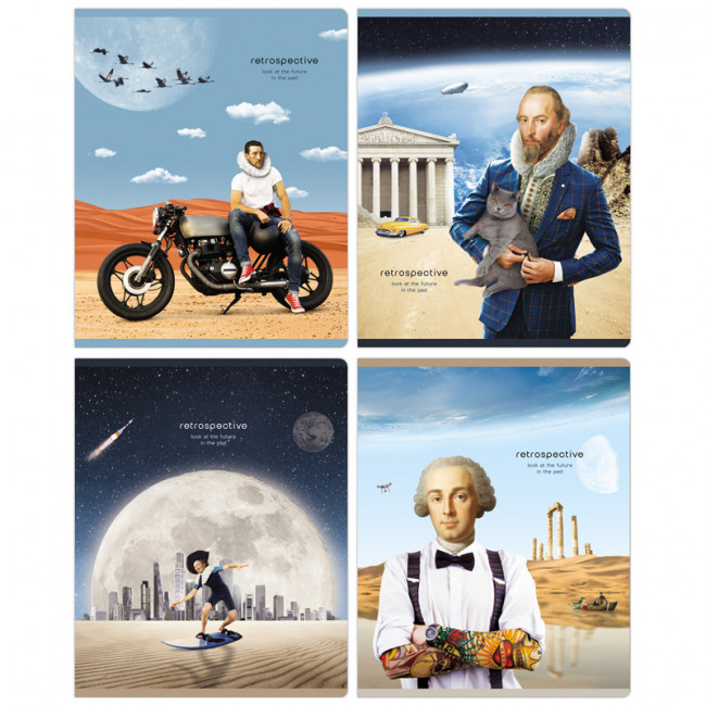 Тетрадь 48 клетка "Retrospective" скрепка, BG (4/12)